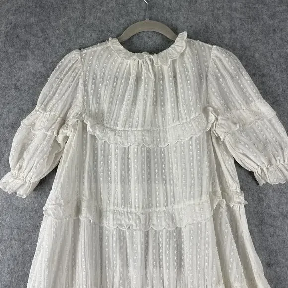 Isabel Marant Etoile Dress Womens 40 Ivory Ruffle Puff Sleeve Swiss Dot Prairie - Picture 13 of 16